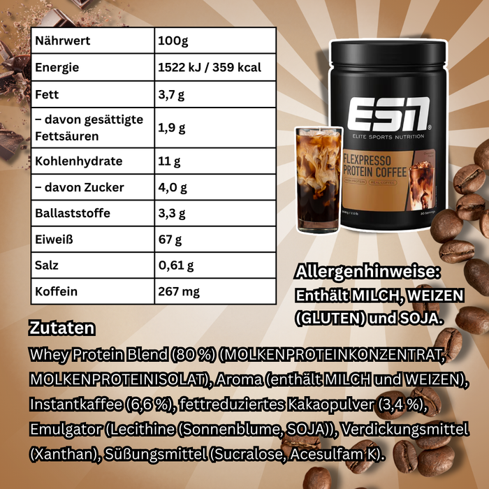 ESN Flexpresso Whey Protein Coffee Chocolate Flavour 908 g – Protein-Kaffeepulver mit Schokoladengeschmack