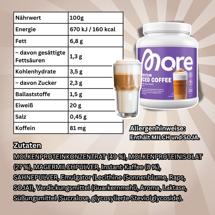 More Nutrition Protein Iced Coffee Latte Macchiato 500 g – Proteinreicher Eiskaffee mit Instant-Kaffee