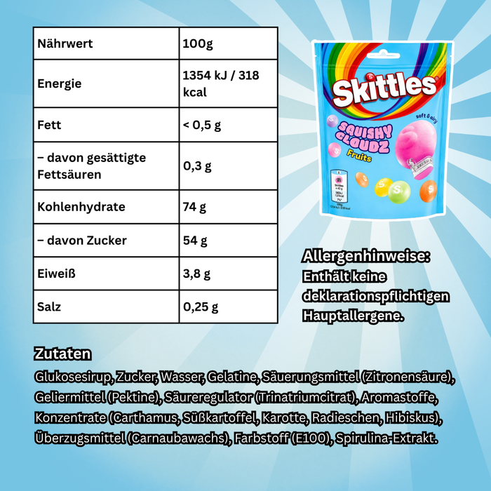 Skittles Squishy Cloudz Fruits Fruchtgummi mit weicher Schaumzucker-Textur 94 g
