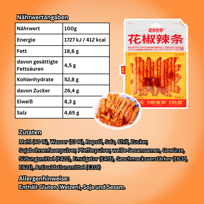 Gluten Strip Sichuan Pfeffer Geschmack – Würzige Weizenstreifen Snack – 70 g