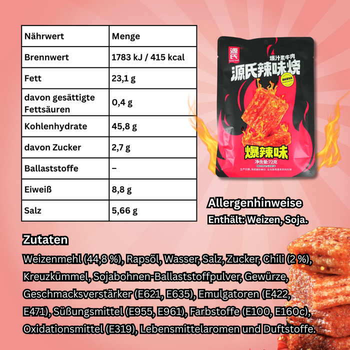 Genji Gluten Snack Chunk Super Spicy 72 g – Scharf gewürzte Gluten-Snacks