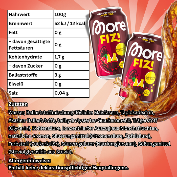 More Nutrition FIZI Ballaststoff Candy Cola 330 ml – Erfrischungsgetränk mit Cola-Geschmack