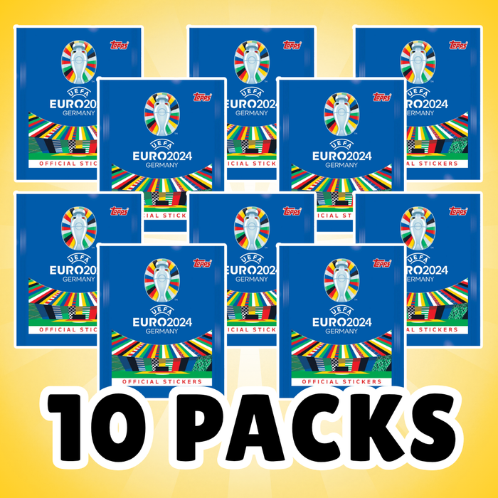 10x Topps UEFA EURO 2024 Germany Sticker – 10 Stickertüten mit je 6 Stickern (60 Sticker gesamt)