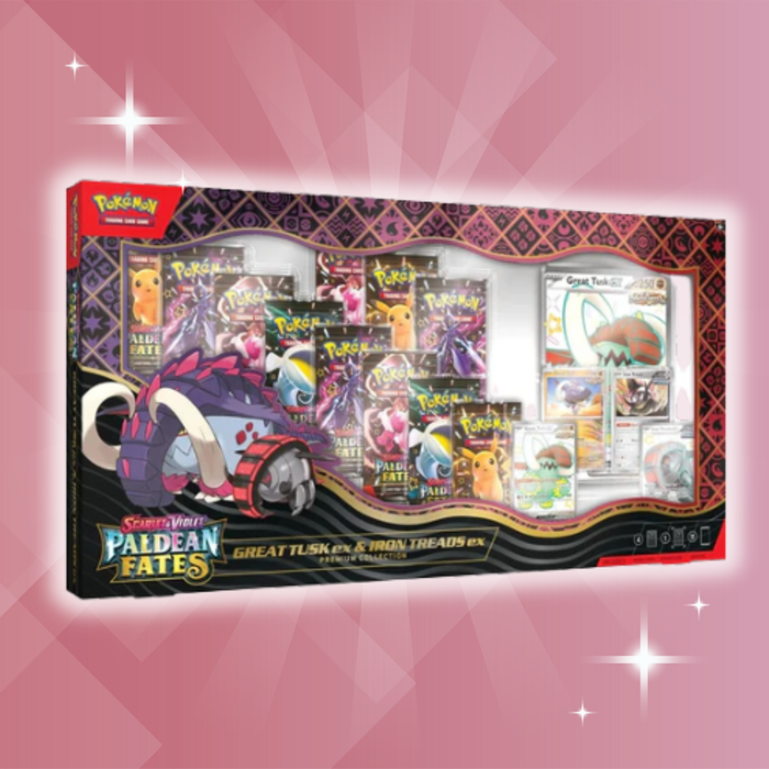 Pokémon Paldean Fates – Great Tusk ex & Iron Treads ex Premium Collection | Englische Premium-Sammelbox