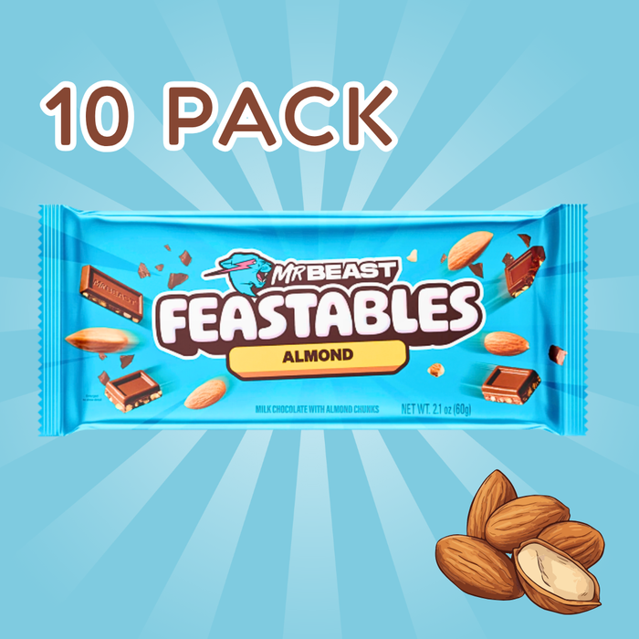 10x Feastables MrBeast Schokolade – Almond Chocolate Riegel | 10x60g | Zarte Milchschokolade mit knackigen Mandeln