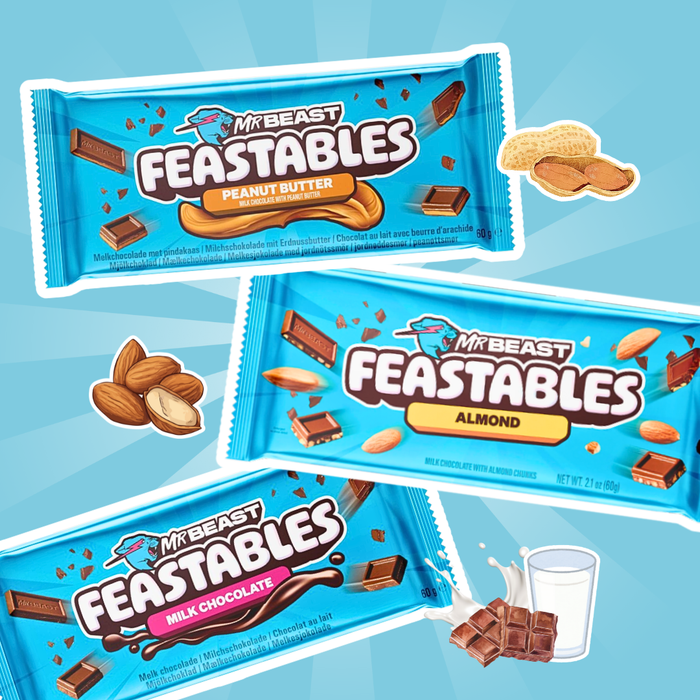 3x Feastables MrBeast Schokolade – Peanut Butter, Milch Schokolade & Almond | 3x60 g