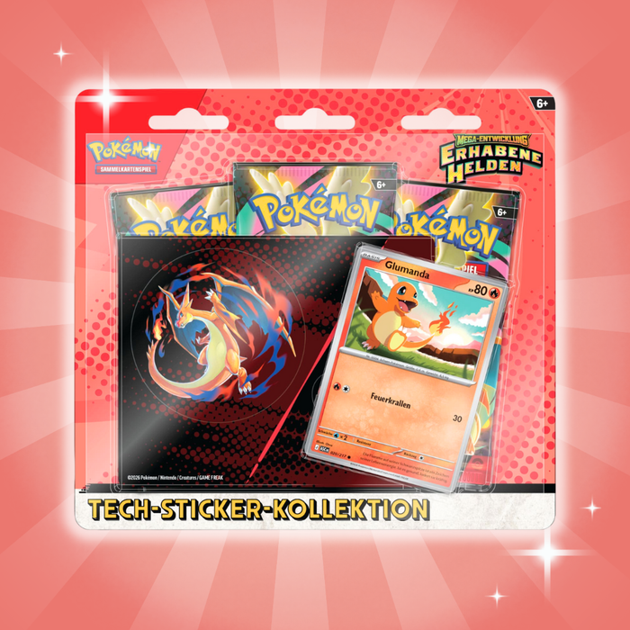 Pokémon ME02.5 – Erhabene Helden Tech Sticker Kollektion (Rot) | 3 Boosterpacks | Deutsch | Mega-Entwicklung
