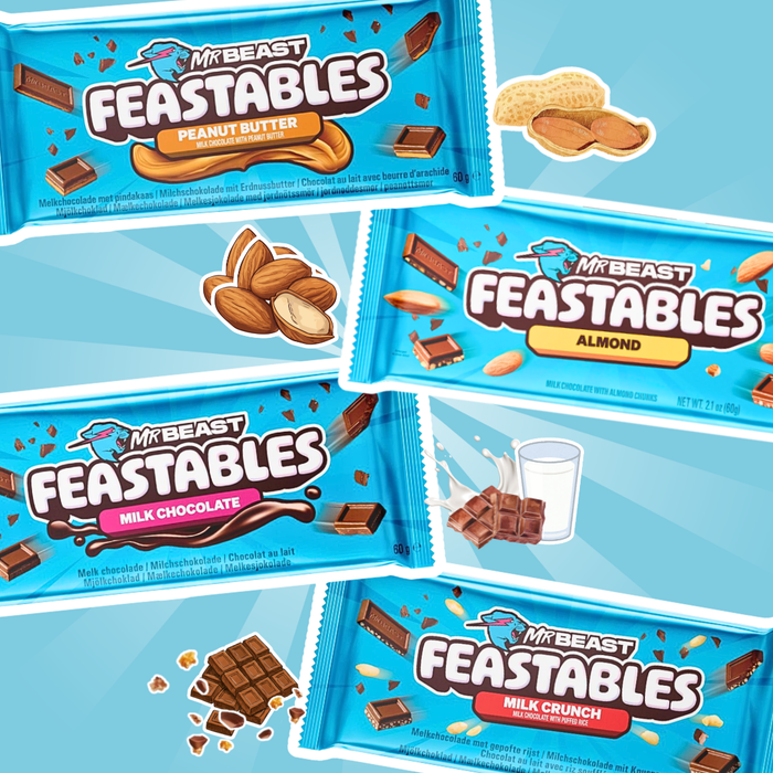 1x Feastables MrBeast Schokolade  – Almond/ Erdnussbutter/ Milk Chocolate / Milk Crunch  – 1x 60g