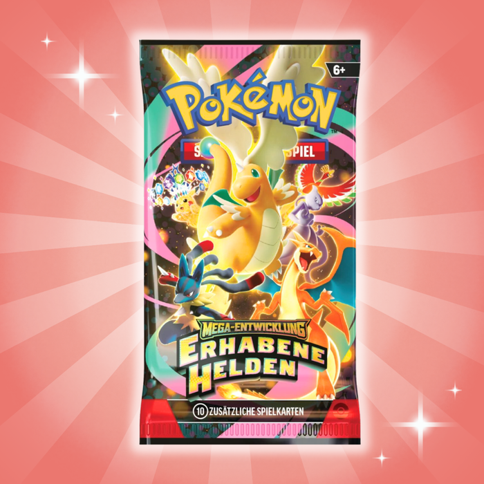 Pokémon ME02.5 – Erhabene Helden Tech Sticker Kollektion (Rot) | 3 Boosterpacks | Deutsch | Mega-Entwicklung