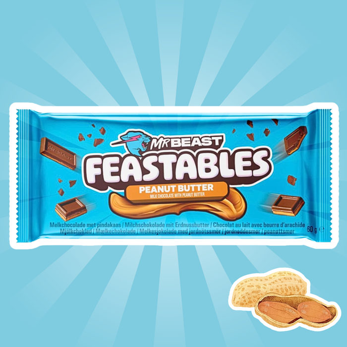 1x Feastables MrBeast Schokolade  – Almond/ Erdnussbutter/ Milk Chocolate / Milk Crunch  – 1x 60g