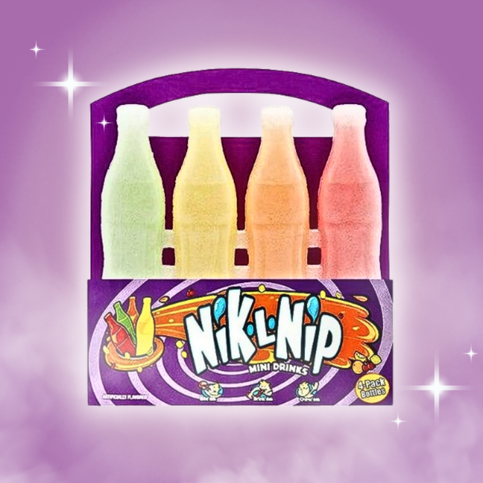 Nik-L-Nip Wachsflaschen – Kult-Süßigkeit mit fruchtiger Füllung | 4 Stück | 39 g