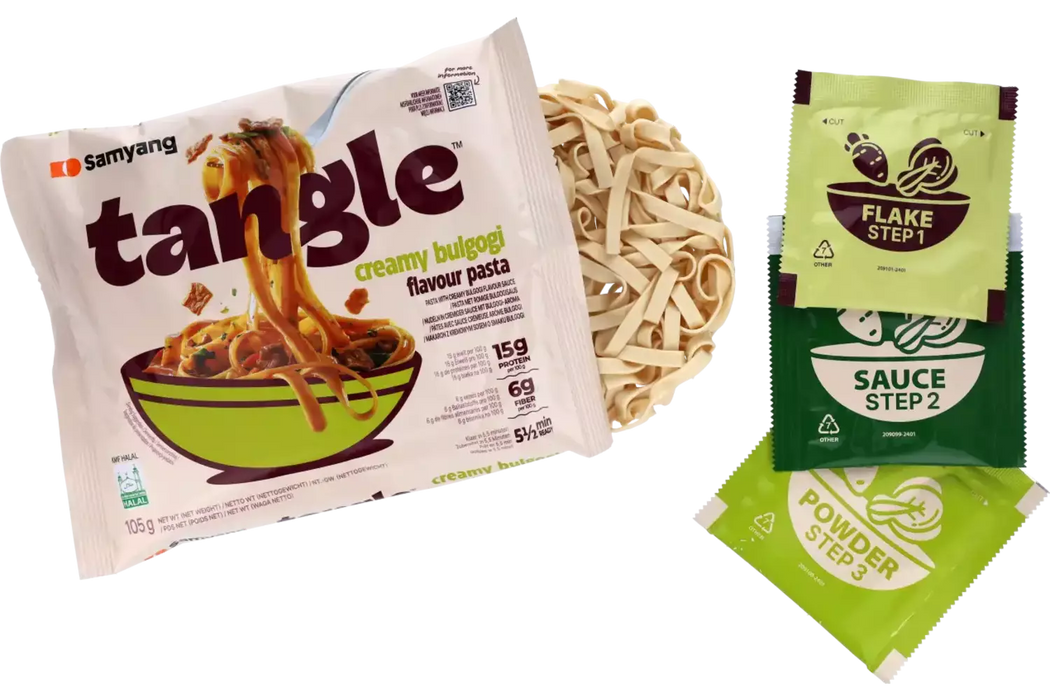3er Pack Samyang Ramen Tangle – Creamy Bulgogi | 3x koreanische Instant-Nudeln mit süß-cremiger Bulgogi-Soße | Je 105 g | Halal zertifiziert