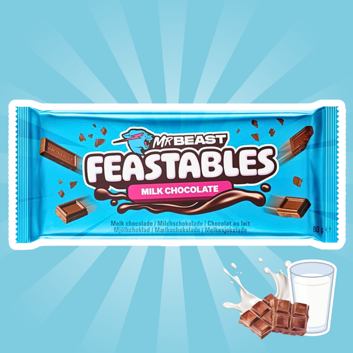 1x Feastables MrBeast Schokolade  – Almond/ Erdnussbutter/ Milk Chocolate / Milk Crunch  – 1x 60g