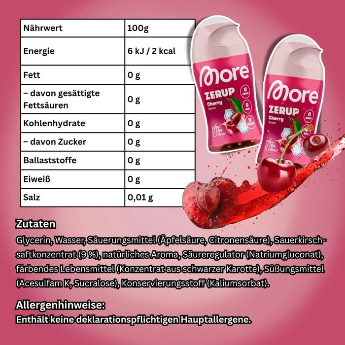MORE Zerup Zero Sirup Cherry Getränkesirup ohne Zucker mit Sauerkirschsaftkonzentrat 65 ml