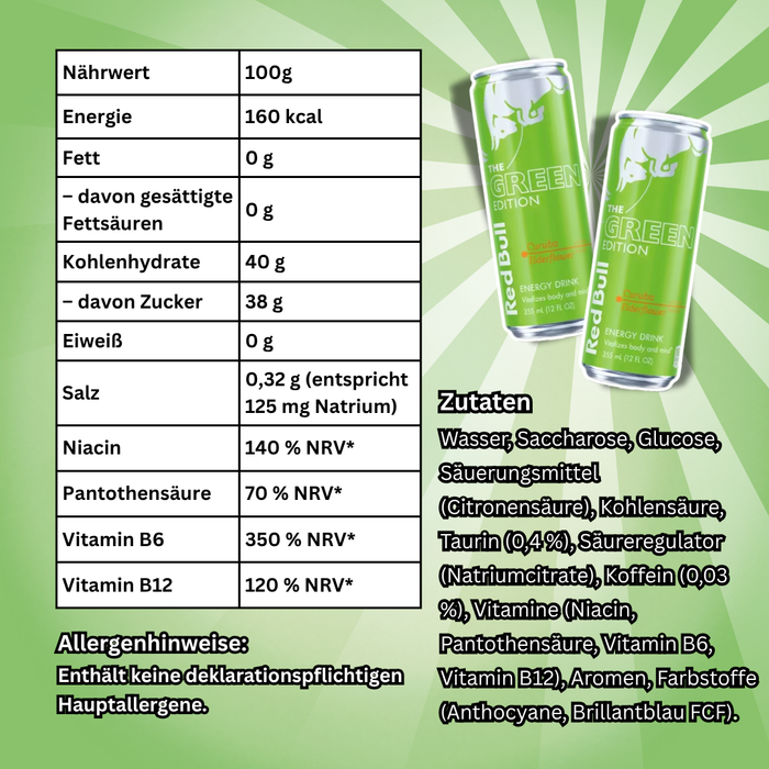 24x Red Bull Green Edition Curuba-Elderflower Energy Drink mit Curuba-Holunderblüten-Geschmack | 24 × 250 ml