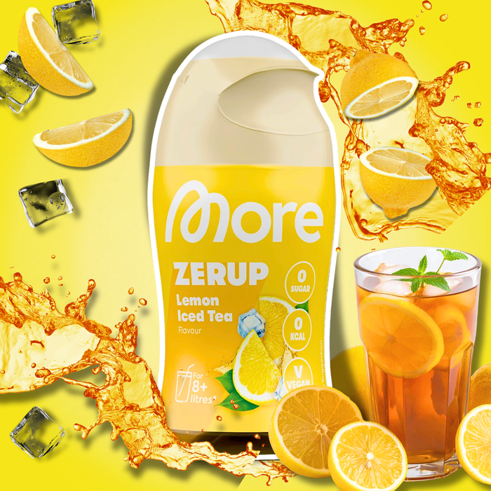 2× MORE Zerup Zero Sirup Lemon Iced Tea Getränkesirup ohne Zucker mit Schwarztee-Extrakt | 2 × 65 ml