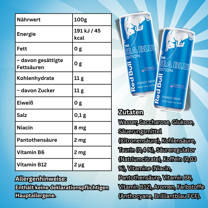 24x Red Bull Blue Edition Juneberry Energy Drink mit fruchtigem Juneberry-Geschmack | 24 × 250 ml