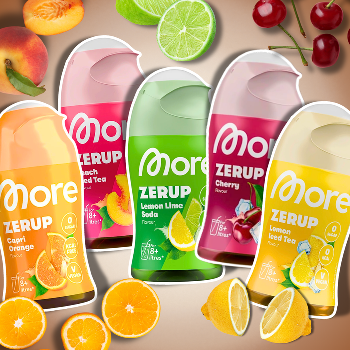 MORE Zerup Zero Sirup 5 Geschmacksorten Getränkesirup ohne Zucker mit Saftkonzentrat | 5 × 65 ml