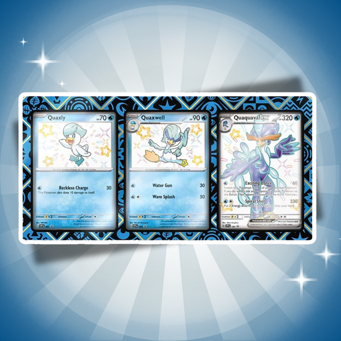 Pokémon Paldean Fates Quaquaval ex Premium Collection Englisch – 8 Booster + 3 Promo-Karten
