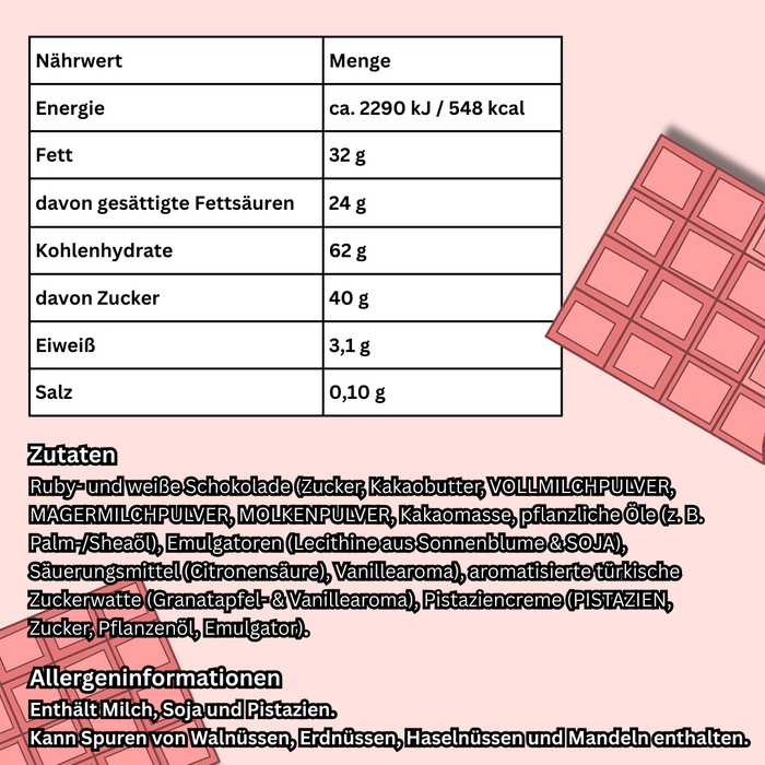 Angel Hair Schokolade Pinky [MHD 03/26] – Ruby & Weiße Schokolade mit Zuckerwatte & Pistaziencreme | 190 g