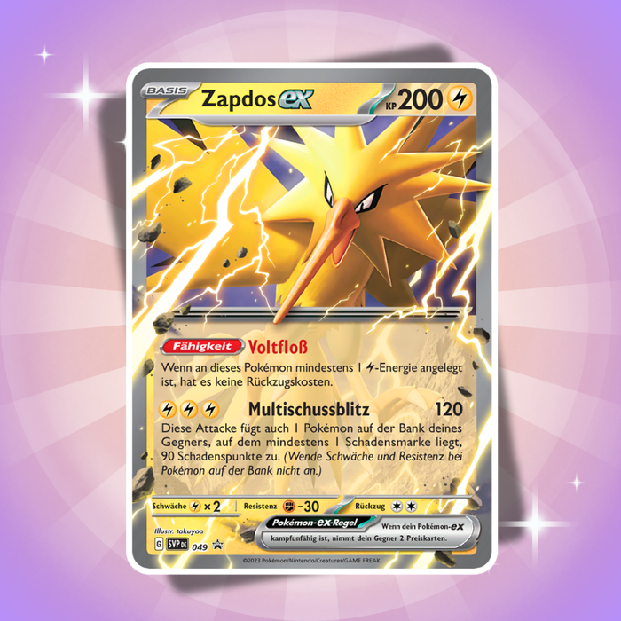 Pokémon Karmesin & Purpur 151 Zapdos ex Box Deutsch – 4 Booster + 2 Zapdos Karten