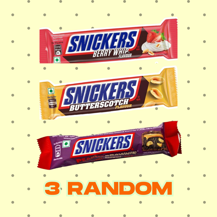 3 × 45g Snickers Schokoriegel | Zufällige Auswahl aus 4 Sorten: Almond / Peanut Brownie / Butterscotch / Berry Whip