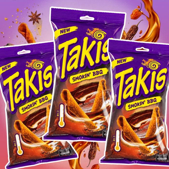 3x Takis Smokin’ BBQ Gerollte Maischips mit BBQ-Geschmack, 3x100g