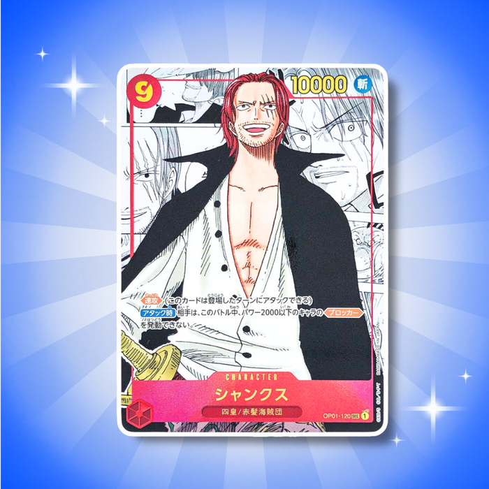 One Piece Magazin Promo Set Japanisch – 2× Shanks OP01-120, Uncut Mini Manga Rares, 5× Ruffy DON!! & Promo-Artikel