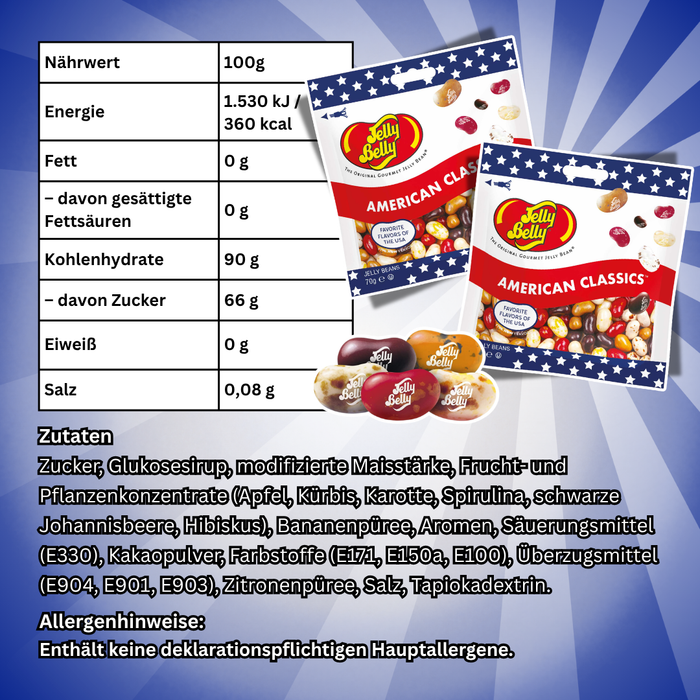 4x Jelly Belly Jelly Beans Mix 70 g – 20 Flavours, American Classics, Fruit Mix & Sours – 280 g Gesamt