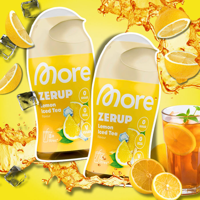 2× MORE Zerup Zero Sirup Lemon Iced Tea Getränkesirup ohne Zucker mit Schwarztee-Extrakt | 2 × 65 ml