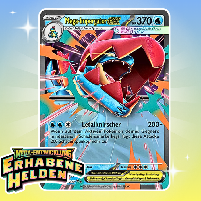 Pokémon ME02.5 Erhabene Helden Mega-EX Kollektion Deutsch – 4 Boosterpacks, Holo Promo Karte & Jumbo Wackelbildkarte, Sammelbox
