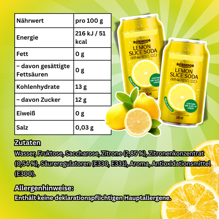 Bobmoos Lemon Slice Soda 340 ml – Erfrischungsgetränk mit Zitronengeschmack