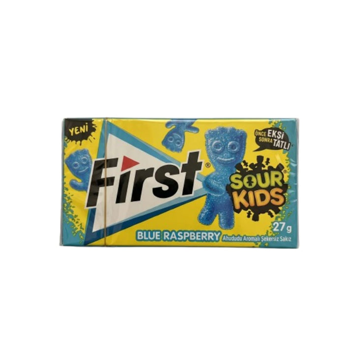 First Sour Kids Kaugummi Blue Raspberry Blaue Himbeere Zuckerfrei Sauer Süß 1x12 (12 Stück)