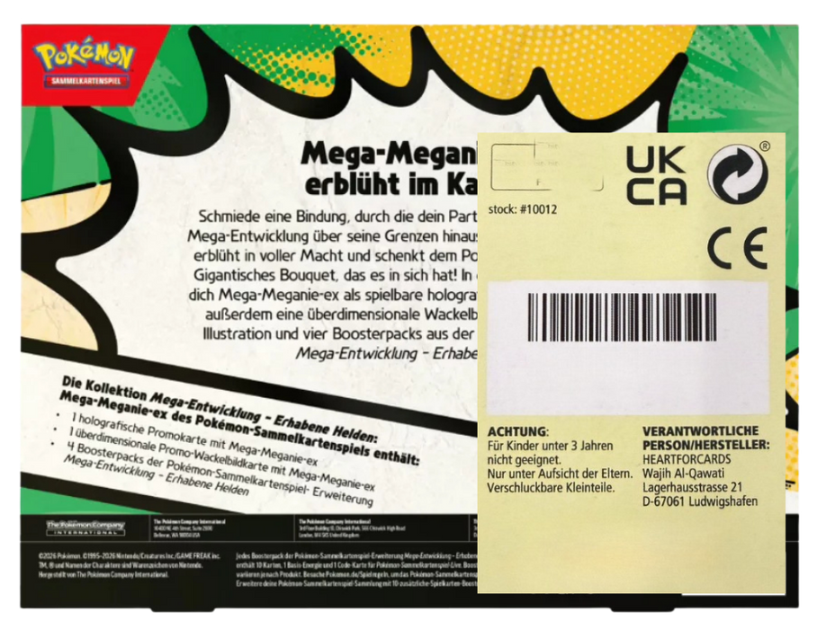 Pokémon ME02.5 Erhabene Helden Mega-EX Kollektion Deutsch – 4 Boosterpacks, Holo Promo Karte & Jumbo Wackelbildkarte, Sammelbox
