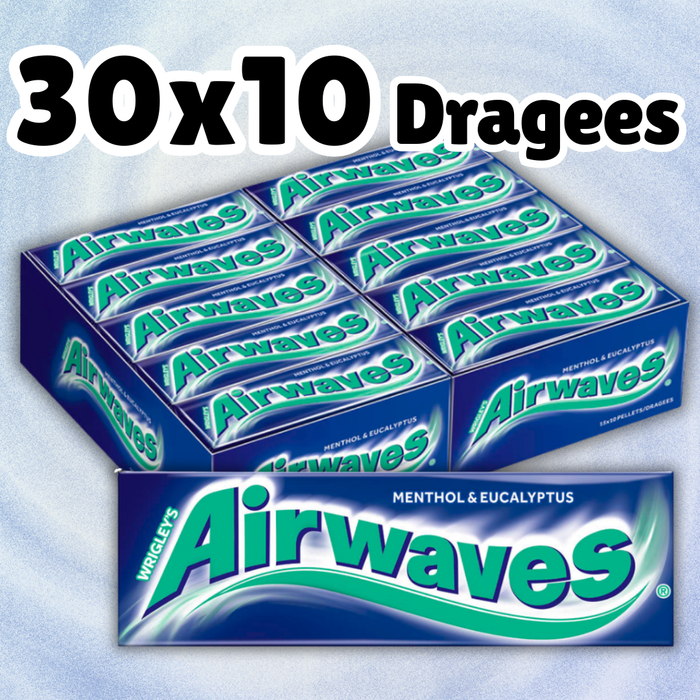 30× Airwaves Kaugummi Menthol & Eukalyptus – 10 Dragees je Packung – Extra Frische Atemkraft
