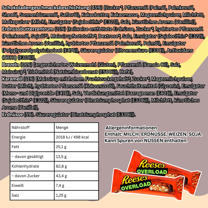18x Reese’s Overload Riegel – Erdnussbutter, Brezeln & Karamell, 18x42 g