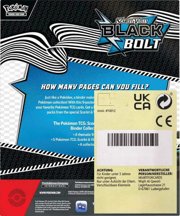 Pokémon Scarlet & Violet Black Bolt Binder Collection Englisch – 5 Boosterpacks, 9-Pocket Ordner & Sammelübersicht