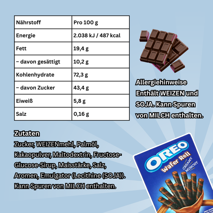 1x Oreo Schoko Wafer Rolls – 1x54g – Knusprige Waffelröllchen mit Schokoladencreme