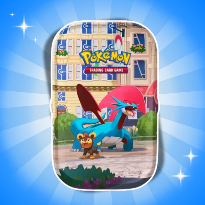 Pokémon Illumina City Mini Tin Englisch – 2 Boosterpacks + Stickerbogen + Bildkarte – Zufälliges Artwork