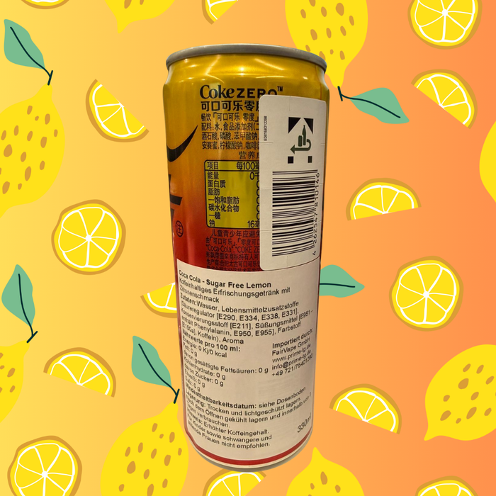 1 x 330ml Coca-Cola Zero Zucker Lemon – Koffeinhaltiges Erfrischungsgetränk mit Zitronengeschmack