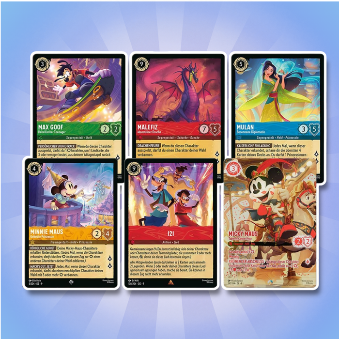 Disney Lorcana TCG Mythen Starter Deck Deutsch – 60 Karten Deck mit Booster (Zufällige Variante)