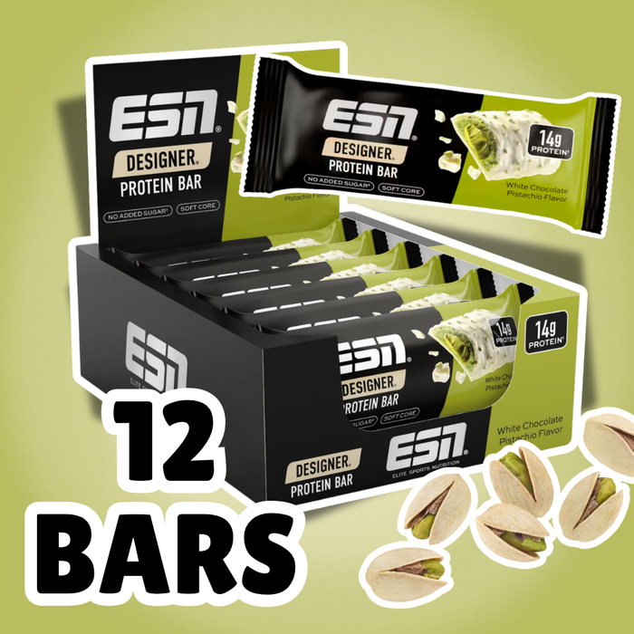 12× ESN Designer Protein Bar White Chocolate Pistachio 45 g – Proteinriegel mit weißer Schokolade & Pistazien (540 g)