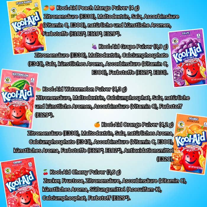 5er Probierpack – Kool-Aid Ungesüßtes Drink Mix Pulver | 5er Set mit zufälligen Geschmacksrichtungen
