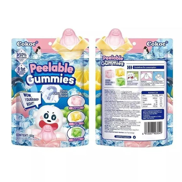 Cokoc Peeling Soft Candy – 2er Pack | Schälbares Fruchtgummi aus China | Zufällige Auswahl aus Mango, White Peach, Green Grape & Mixed Fruit Soda | Trend-Snack | 0 % Fett