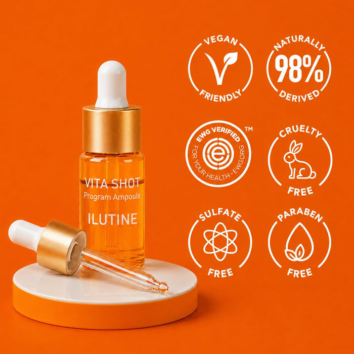 ILUTINE Vita-Shot Vitamin C Serum Programm Ampullen-Komplettset Korean Scin Care – 4 Dual-Kammer-Ampullen | 100.000 ppm Vitamin C | 28-Tage Intensivpflege für strahlende Haut