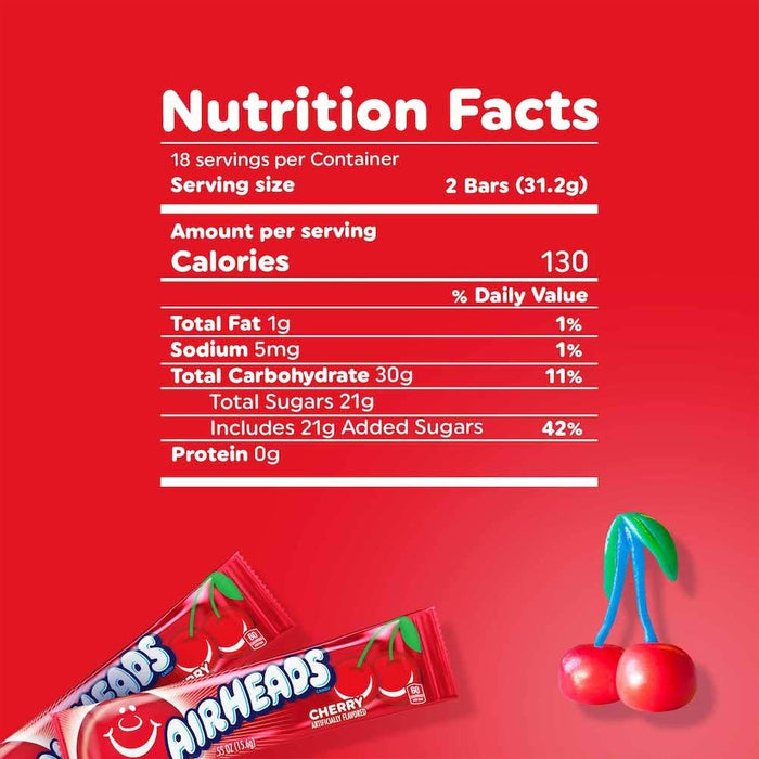 Airheads Cherry – 1x 15,6 g | Intensiver Kirschgeschmack | Weiches Kaubonbon aus den USA