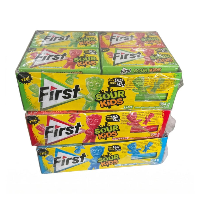 First Sour Kids Kaugummi 3er Mix (Redberry, Lime, Blue Raspberry) Zuckerfrei Sauer Süß 3x12 (36 Stück)