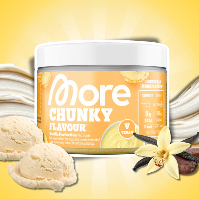 MORE Chunky Flavour Vanilla Perfection 150 g + Stracciatella 150 g – 2er Set Geschmackspulver mit Vanille & Schokolade, 300 g +Heartglobal Versandschutz