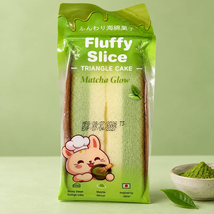 Fluffy Slice Triangle Cake 4er Probierpaket – Strawberry Bliss, Cocoa Desire, Banana Joy & Matcha Glow – Luftig-weicher Rührkuchen, einzeln verpackte süße Snacks
