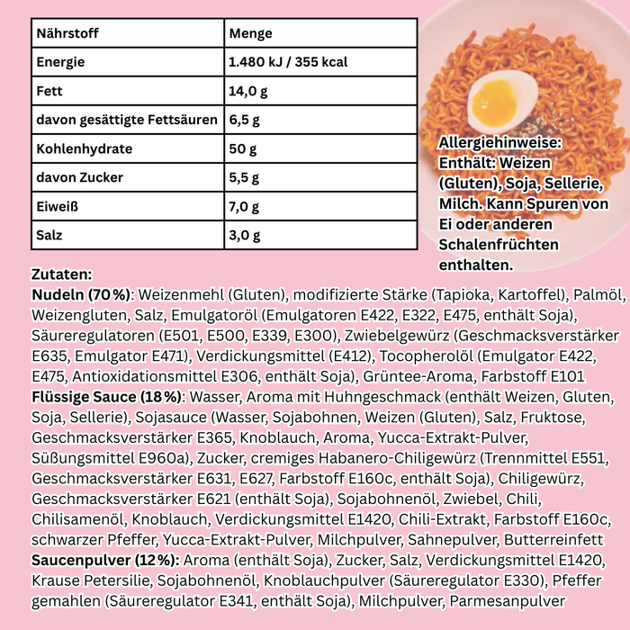 1x Samyang Buldak Creamy Carbonara Instant Nudeln – 1x130g, Creamiger Carbonara-Sauce